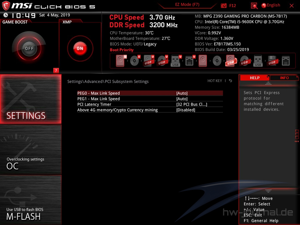 MSI MPG Z390 Gaming Pro Carbon Bios 10