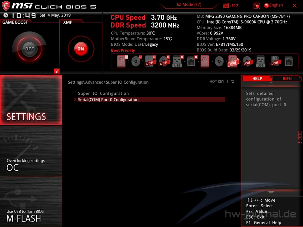 MSI MPG Z390 Gaming Pro Carbon Bios 16