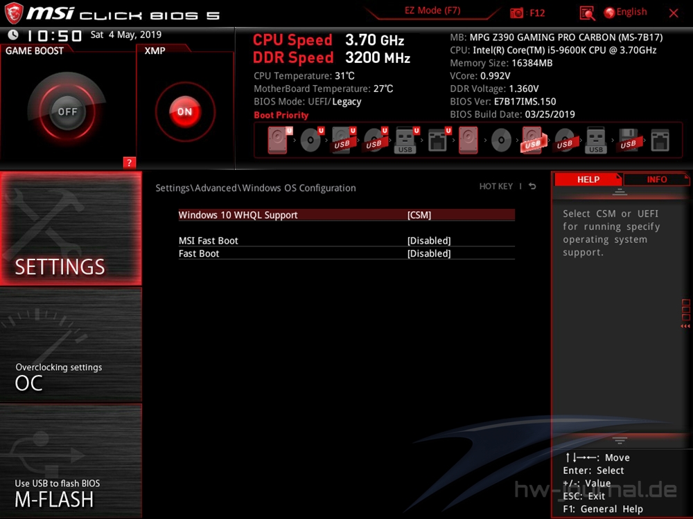 MSI MPG Z390 Gaming Pro Carbon Bios 19