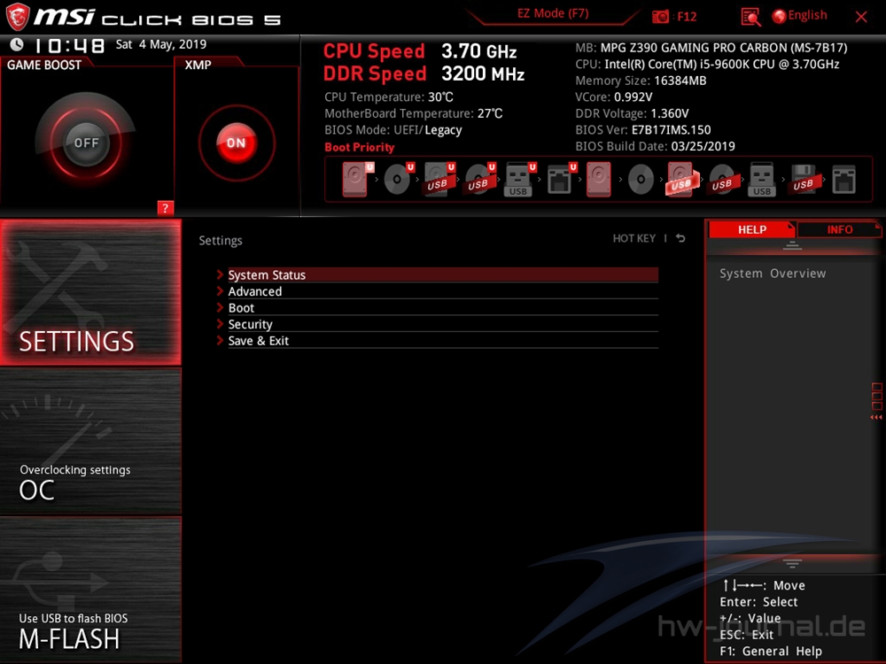 MSI MPG Z390 Gaming Pro Carbon Bios 7