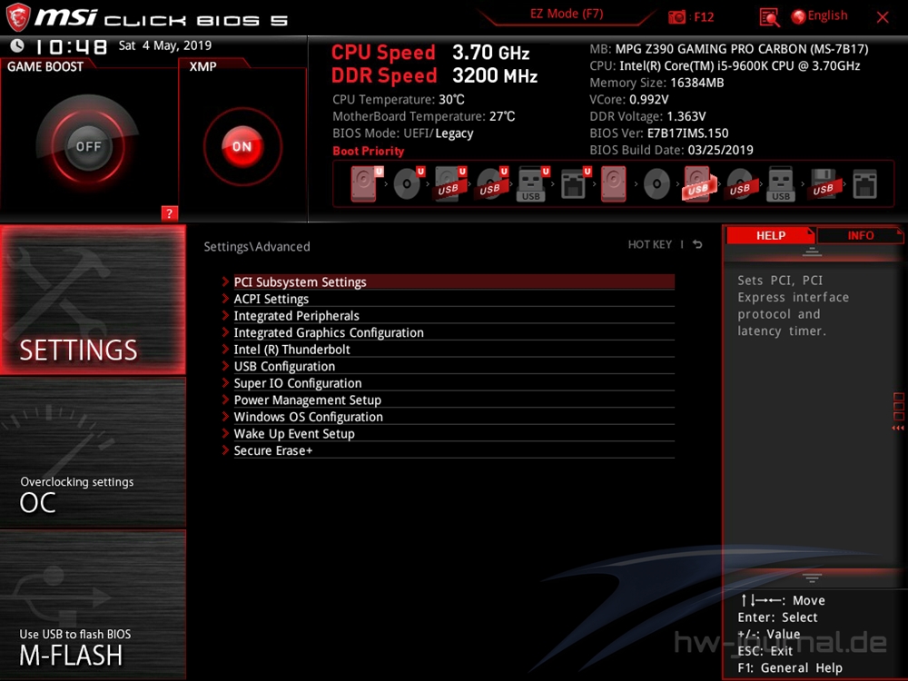 MSI MPG Z390 Gaming Pro Carbon Bios 9